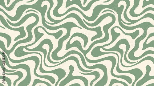 Sage Green Cream Wavy Groovy Seamless Retro Pattern Background