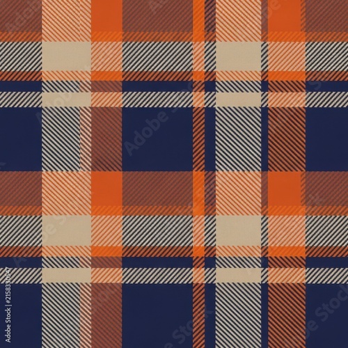 Classic Orange and Navy Blue Plaid Pattern Texture.