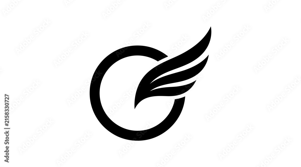 Obraz premium A minimalist black circular icon featuring elegant stylized wings in a simple modern vector design