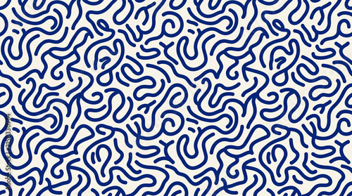 Seamless Abstract Blue Doodle Line Pattern Wallpaper Background