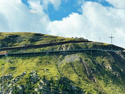 Gornergrat Railway, famous electric cogwheel mountain train in Alps and Switzerland - Gornergratbahn oder Gornergrat Bahn, berühmte elektrische Zahnradbahn in den Alpen und der Schweiz