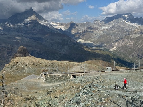 Gornergrat Railway, famous electric cogwheel mountain train in Alps and Switzerland - Gornergratbahn oder Gornergrat Bahn, berühmte elektrische Zahnradbahn in den Alpen und der Schweiz