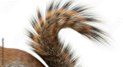 Close up of a squirrel tail with striped fur pattern.