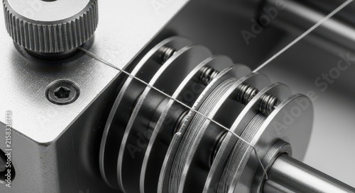 Close up of industrial metal spring mechanism with wire.