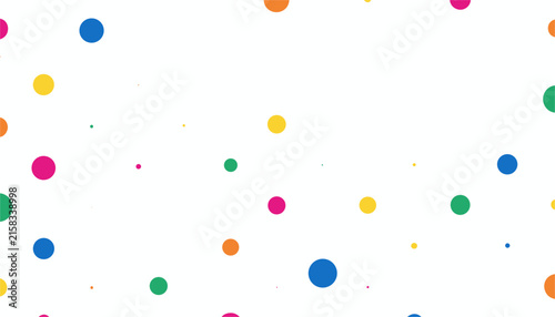 Seamless pattern of vibrant multicolored circular confetti of various sizes scattered across a white background.