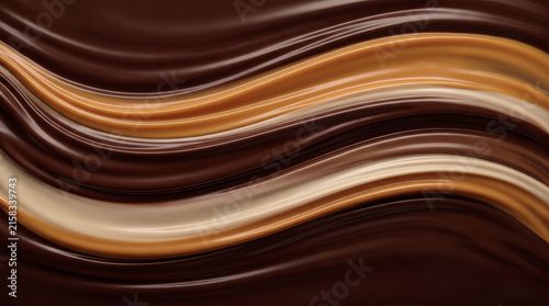 Abstract Background of Flowing Liquid Chocolate and Sweet Caramel Waves