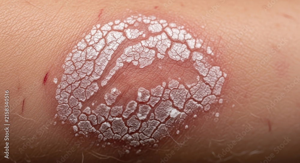 Fototapeta premium Close up of scaly red skin rash on human arm.