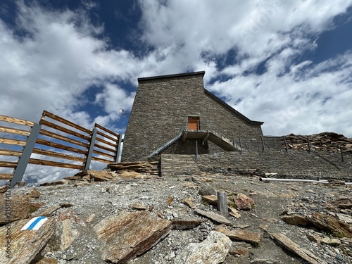 Stockhorn Mountain Station at 3,532 meters above sea level in the Zermatt-Matterhorn Ski Area or Upper Station of the Rote Nase–Stockhorn Aerial Cableway in the Swiss Alps (Valais, Switzerland)