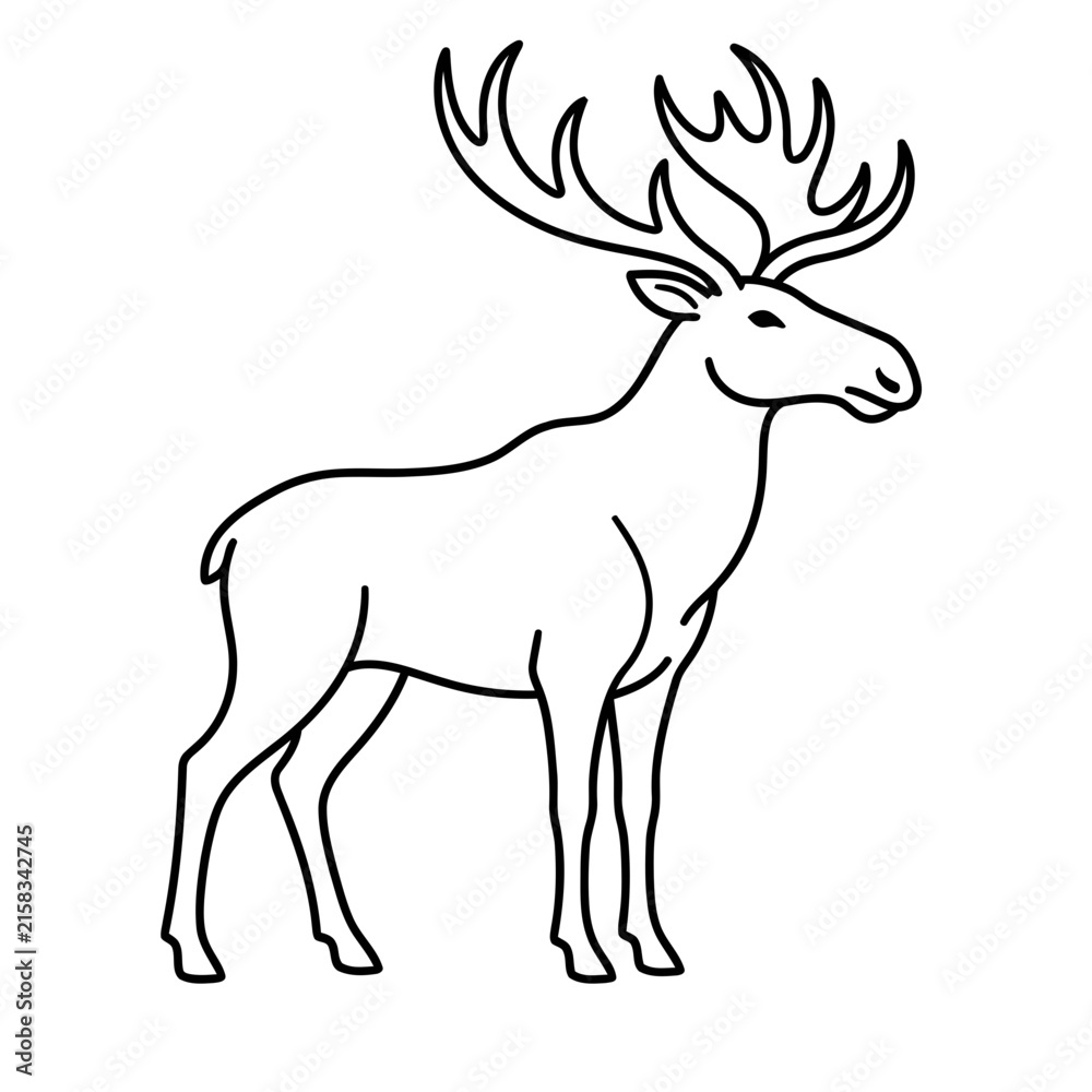 Obraz premium Line art illustration of a moose with antlers