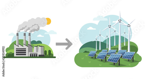 Sustainable hydrogen energy production facility with solar panels.