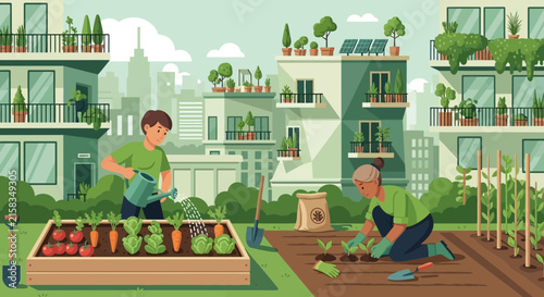 Two men gardening together in a backyard greenhouse.