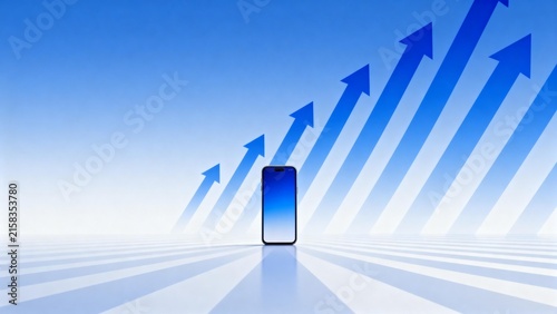 Smartphone with upward arrows on blue background