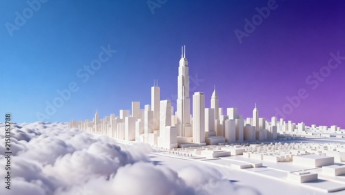 White cityscape model above clouds