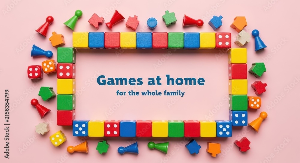 Fototapeta premium Colorful building blocks frame for family game night.