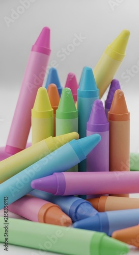 Colorful crayons scattered on a white background.