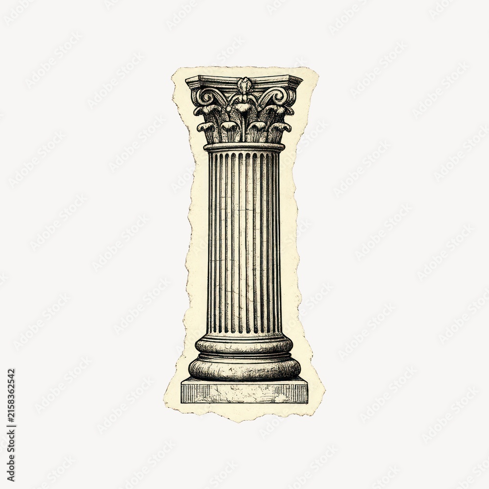 Fototapeta premium Vintage illustration of a classical column with ornate capital design.