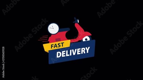 Animated Fast Delivery Logo with Scooter and Clock - Transparent