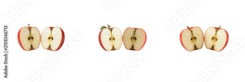 Obraz na plátně Set of sliced red apple halves fresh fruit cut in half organic healthy food isol