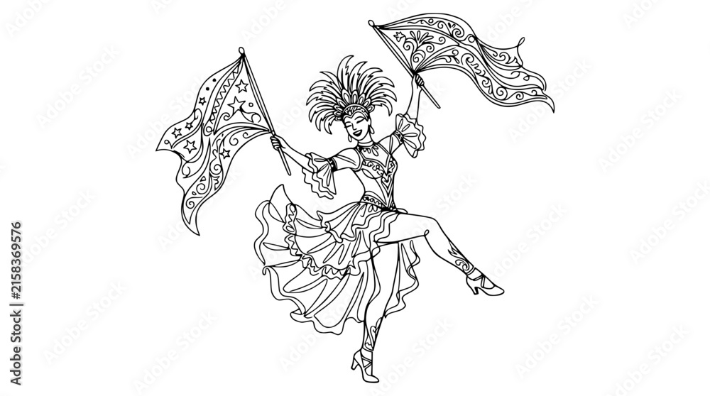 Fototapeta premium Cabaret Dancer with Flags Isolated