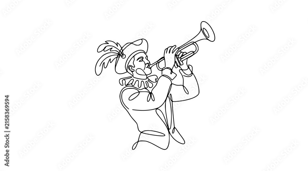 Obraz premium Jester Playing Trumpet Isolated Line Art