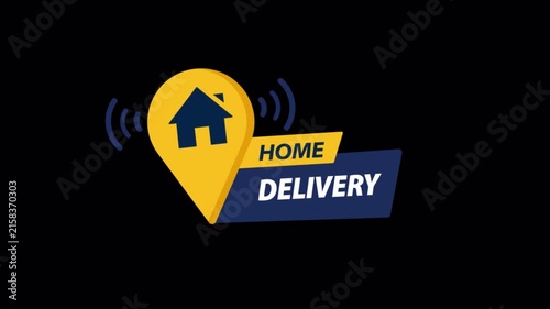 Animated Location Pin Icon with House Symbol and Signal Waves - Transparent