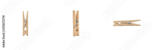 Quadro su tela Wooden clothespin or clothespeg with metal spring isolated on white background s