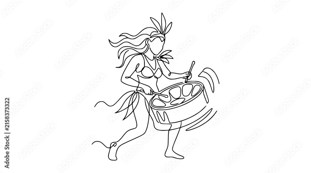 Obraz premium Carnival Dancer Playing Steel Drum Isolated Outline