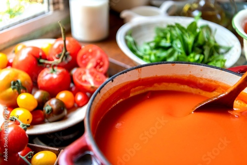 Obraz na płótnie Fresh tomatoes with tomato soup.