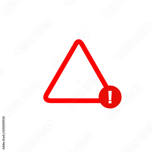 Red warning triangle icon with exclamation mark isolated on white background for danger and caution messages
