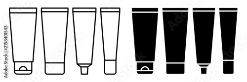 Cosmetic packaging icon set vector, bottle, jar, dropper, tube, compact, box, skincare, cream, lotion, serum, foundation, lipstick, perfume, makeup, deodorant, shampoo, toothpaste, gel, soap, spray.