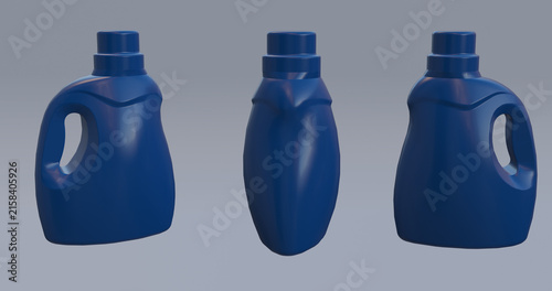 Blue Plastic Detergent Bottles with Handles – 3D Product Packaging Mockup