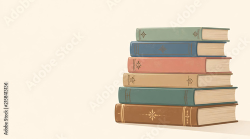 Stack of vintage hardcover books with decorative floral spines