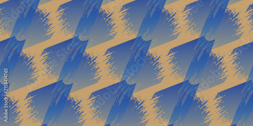 Blue and Gold Chevron Brushstroke Pattern