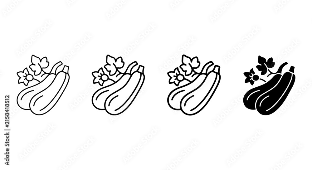 Obraz premium Zucchini Vector Icons, Summer Squash Vegetable Illustrations, Healthy Food Graphics, Outline and Silhouette Styles