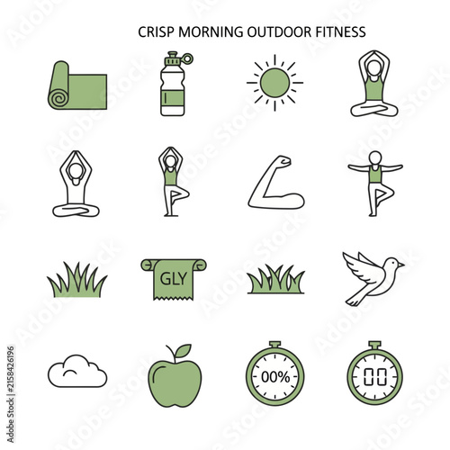 Yoga and fitness icons set showing healthy lifestyle activities