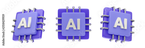 3D render Agentic AI for automation computer chip AI concept , Artificial Intelligence semiconductor chipset, AGI machine learning technology with ai agents data center  in difference angle icon set.