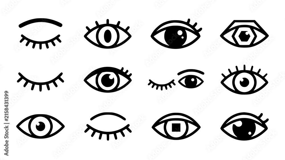 © Kapilbiswas - Set of various hand drawn eye icons and facial expressions in black and white