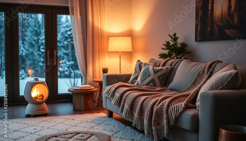 Cozy living space with gentle heater light