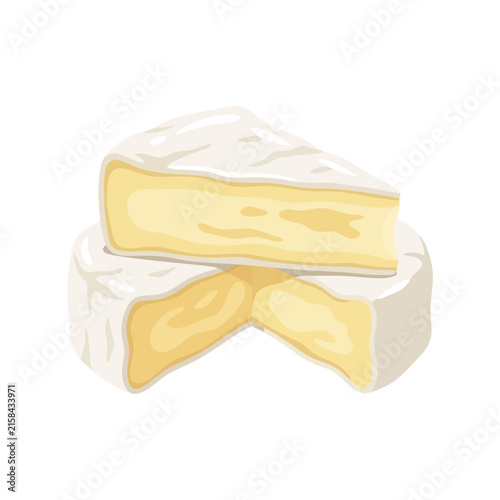 Brie cheese wheel isolated on white background