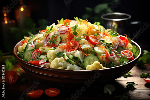Superb bowl of salad with tomatoes and croutons