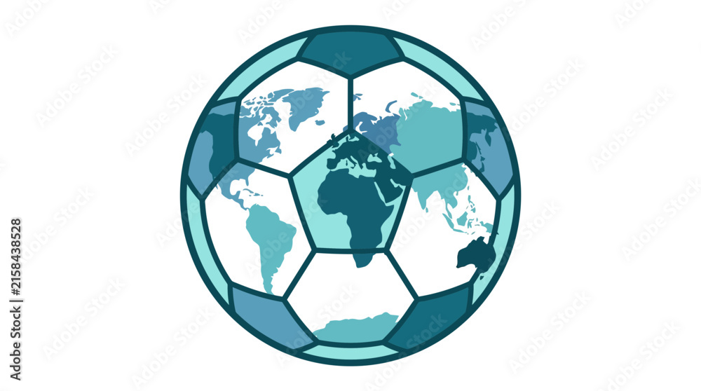 Naklejka premium Soccer ball with world map panels, isolated on white