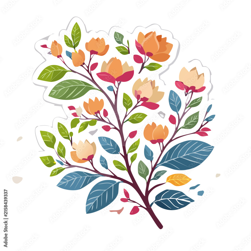 Fototapeta premium Colorful flowering branch vector illustration