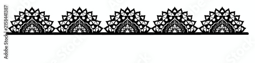 Fotografie Mandala border pattern, black ornamental seamless edge trim on white