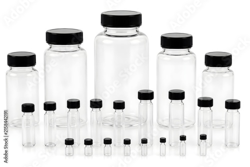 Multiple Blank Evidence Vials Arranged by Size for Professional Forensic Laboratory Collection Storage and Analysis