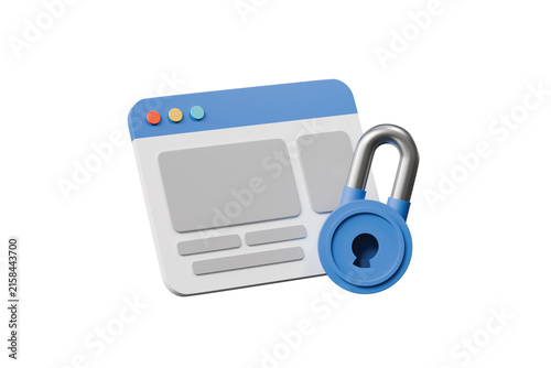 3d website unlock icon. secure access concept. minimal cartoon web browser and open padlock for authentication and online privacy. isolated on white transparent background. 3d render.