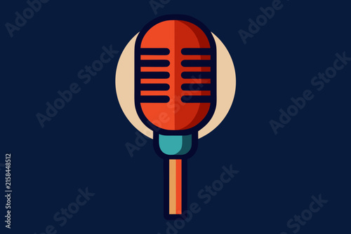 Vintage retro microphone icon isolated on dark gradient background for broadcasting and music production