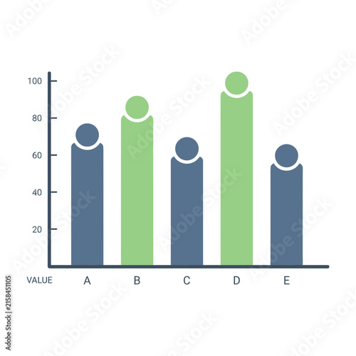 Bar chart with people icons and green and blue bars on white background