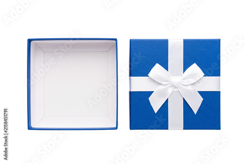 Fotografie Top view of open empty blue gift box