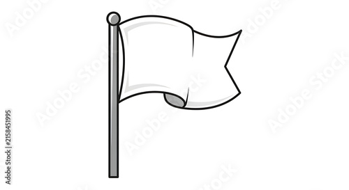 White waving flag on a flagpole, isolated on white, symbolizing surrender, truce, or a blank canvas for custom messages.