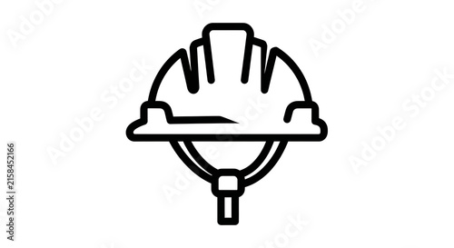 Bold black outline icon of a construction hard hat, signifying safety, work, and industry.